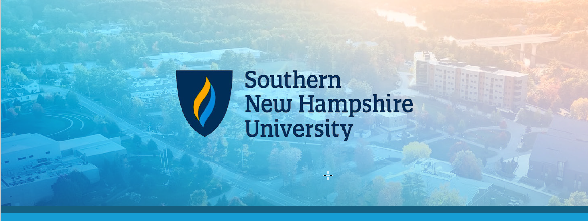 Overhead view of campus with the words Southern New Hampshire University overlaid.